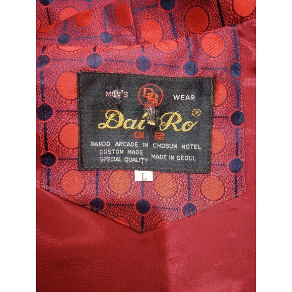 Vintage 1960's 100% Silk Men's Red & Navy Shimmer Print Robe Dressing Gown - L - Picture 9 of 10
